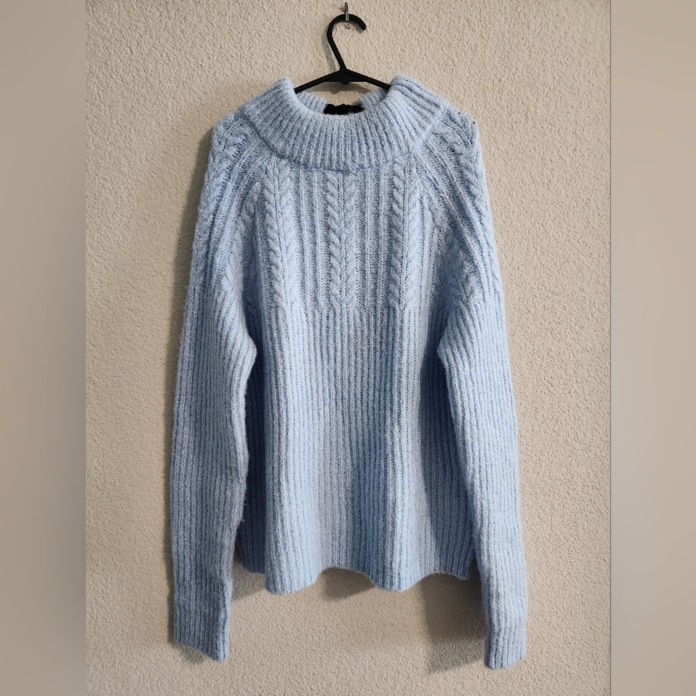 FRNCH Paris Anthropologie Baby Blue Cable knit cut out bow tie sweater size s/m